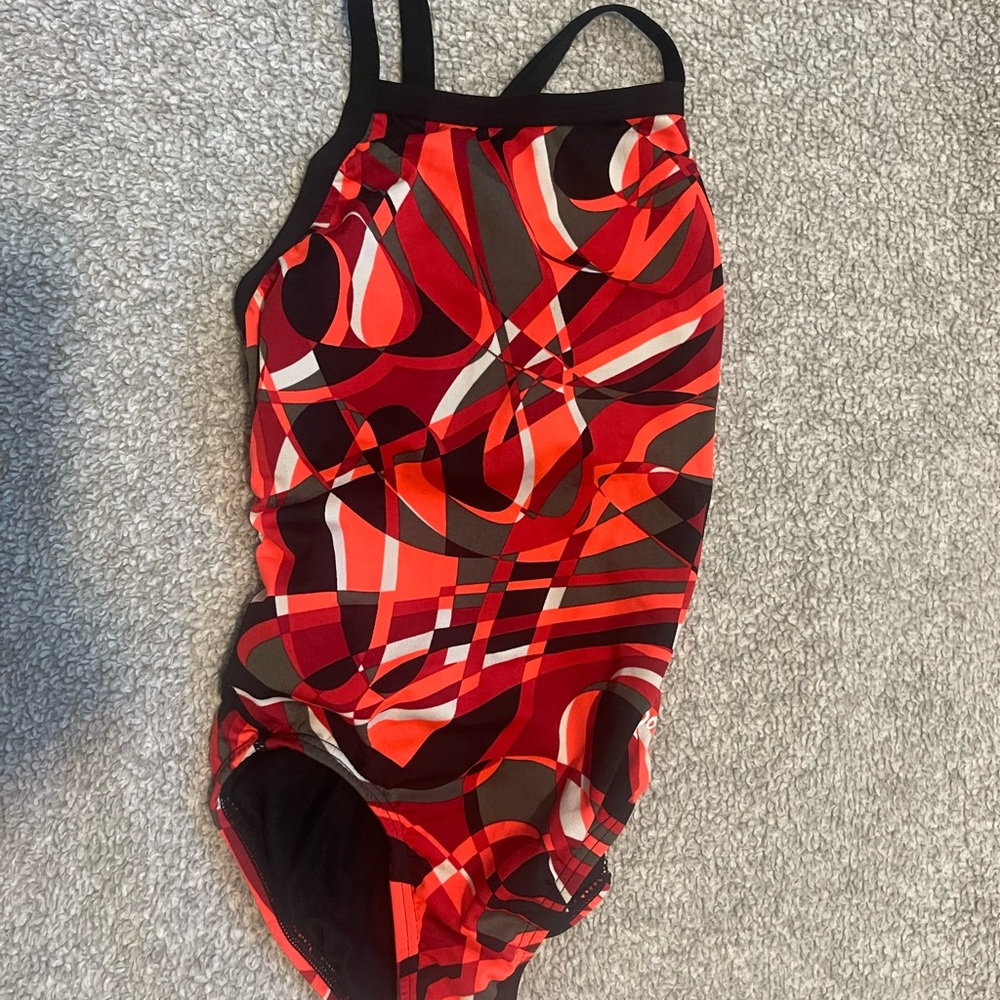 Speedo Kids One Piece - Red and Black Swirl Pattern